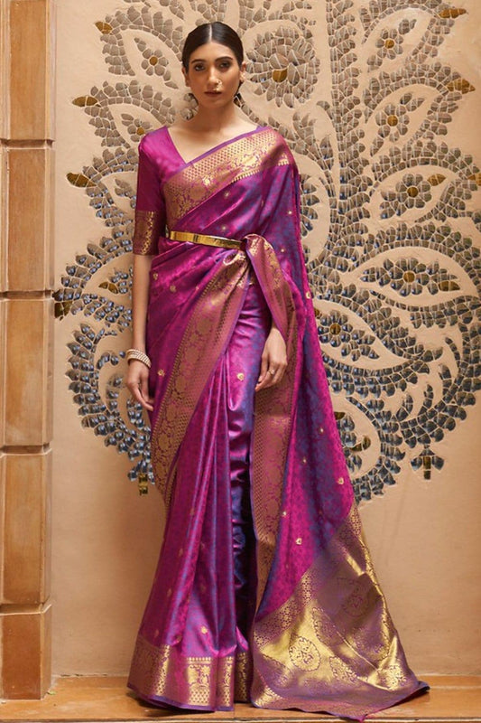 Winterberry Purple Banarasi Silk Saree With Blouse Piece