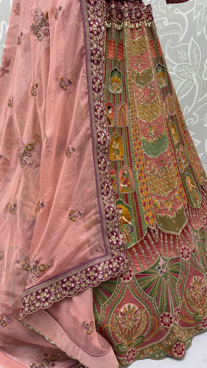 Multi Colour Pure Slub Silk Premium Dori Embroidery Sequins & Diamond Work Bridal Lehenga Choli