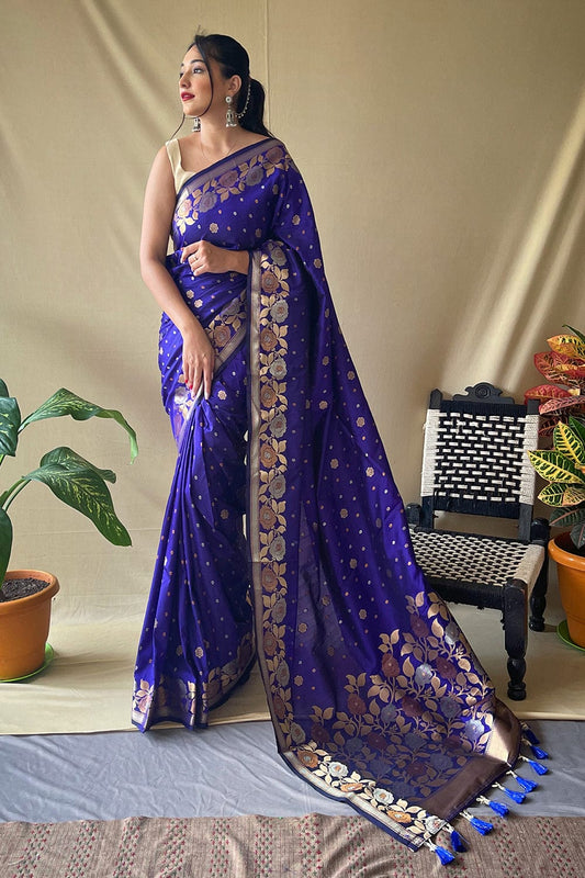 Vibrant Blue Banarasi Saree