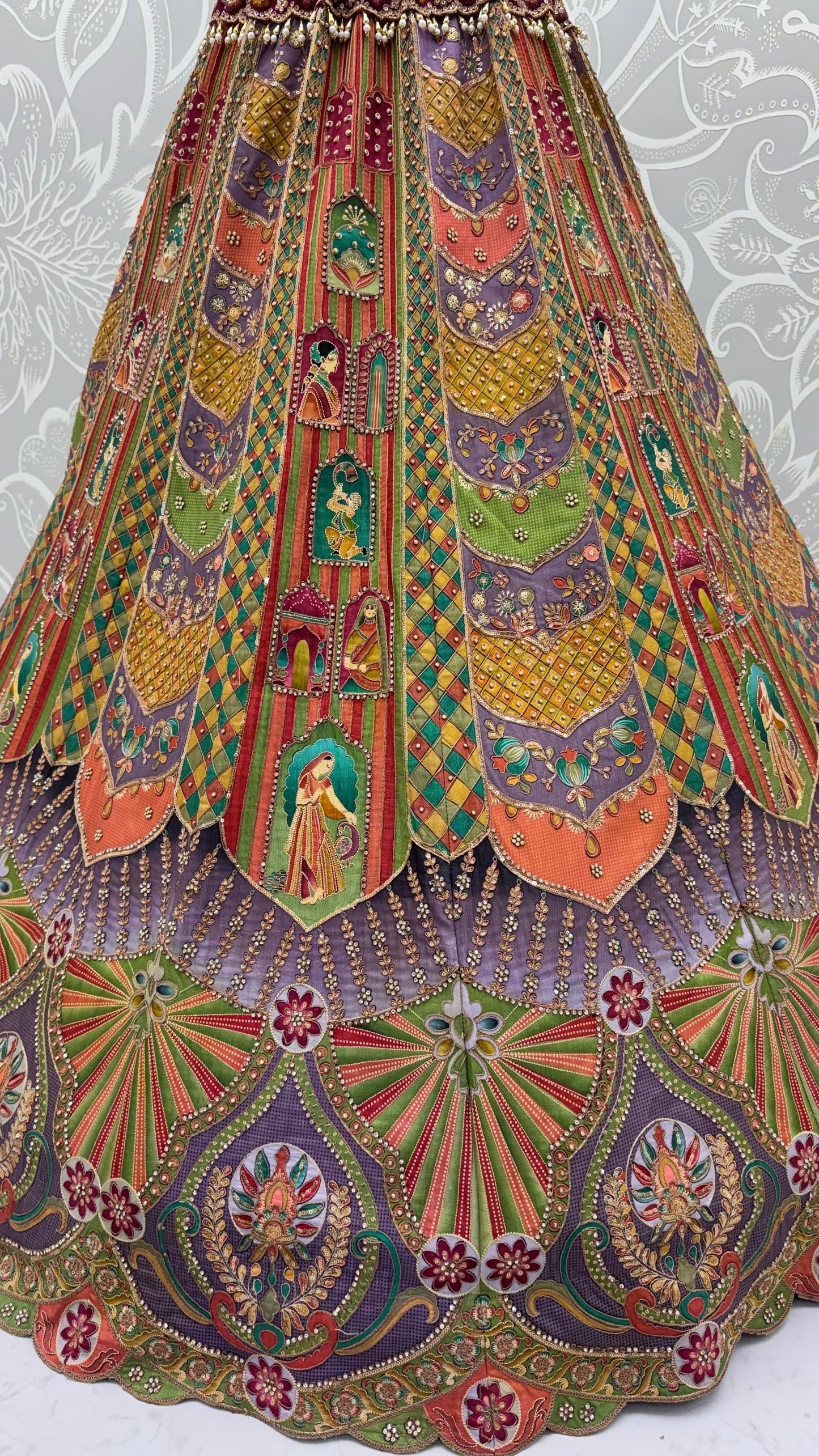 Multi Colour Pure Slub Silk Premium Dori Embroidery Sequins & Diamond Work Bridal Lehenga Choli